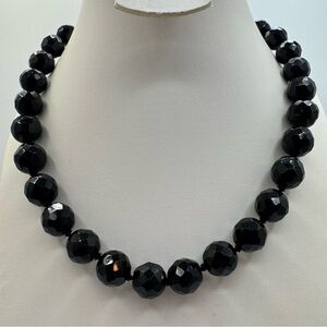 Black Faceted Glass Bead Necklace with Rhinestone Box Clasp